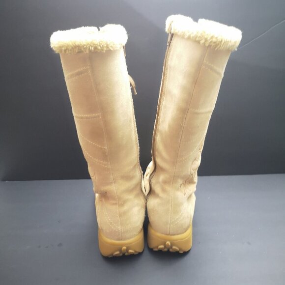 Tan Size 39(approx.8.5 US)side Zip Slight Wedge Faux Fur Suede Lined Boots - Picture 4 of 8